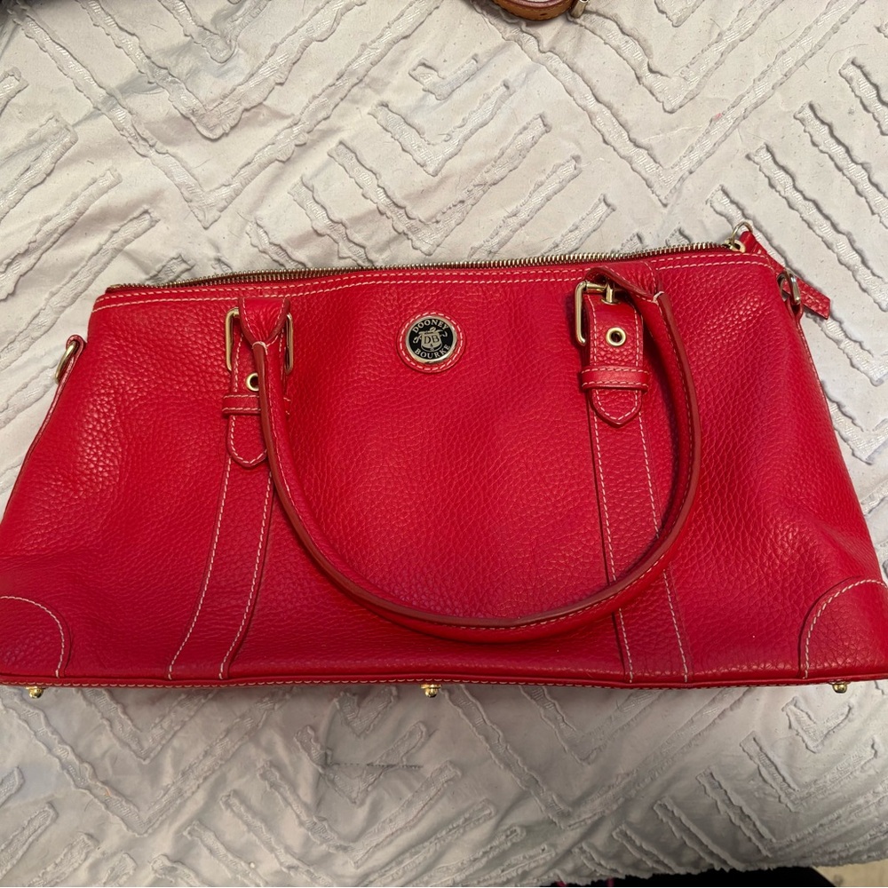 Dooney & Bourke Red and Gold Satchel with Structured Design